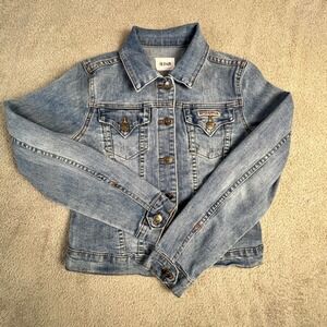 Hudson Denim Jacket Women's Large Light Wash Distressed Union Jack